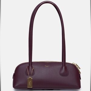 MONCRIEF LONDON ‘Josie’ Suede East West Long Handle Handbag Dark Cherry